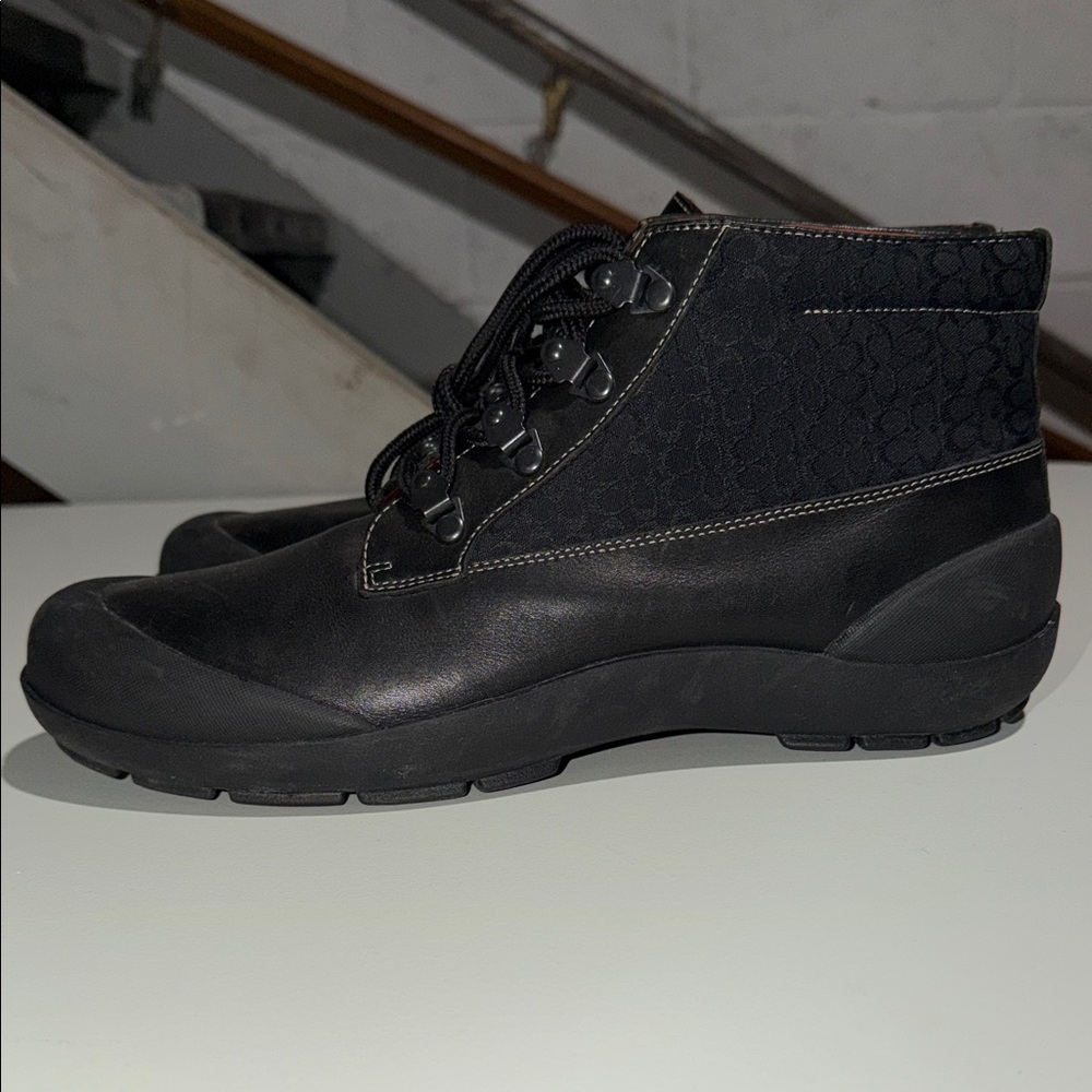 Coach Dyanne Black Leather Signature C Jacquard Rain Snow Boots.  - Picture 3 of 6